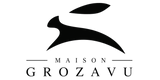 A minimalist black logo featuring a stylized rabbit silhouette above the text 'MAISON GROZAVU' on a plain white background.