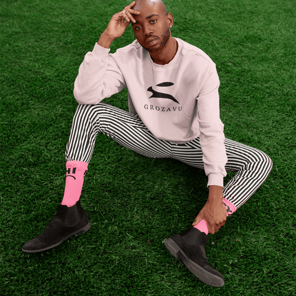 Grozavu Knit Sweater – cotton blend, crewneck, heather grey