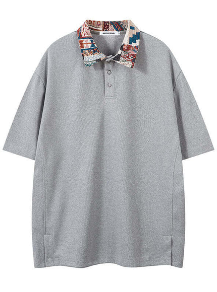 Close-up of Grey short sleeve polo t-shirt fabric