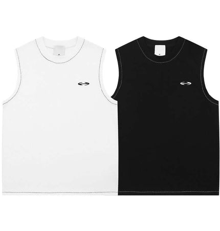 Color Block Tank Top - Loose Fit, featuring black and white sleeveless styles, perfect for casual summer wear.