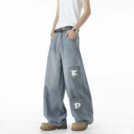 Knife-Cut Cargo Pants – Loose Fit showcasing a stylish loose fit design with distinctive pockets and washed denim finish.