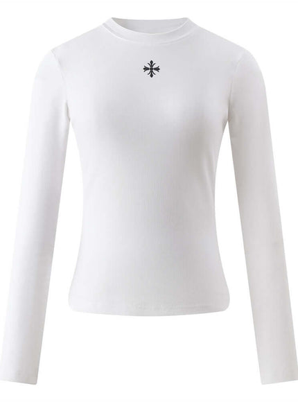 Model wearing White print long sleeve t-shirt basic by Grozavu