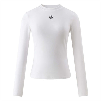 Model wearing White print long sleeve t-shirt basic by Grozavu