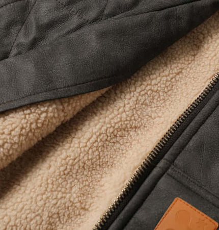 Thick Suede Hooded Jacket – Street Style interior close-up showing premium faux suede and soft lamb fur lining details.