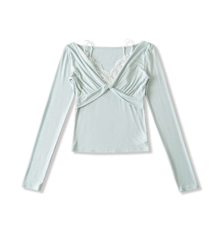 Top cu mânecă lungă din dantelă răsucită