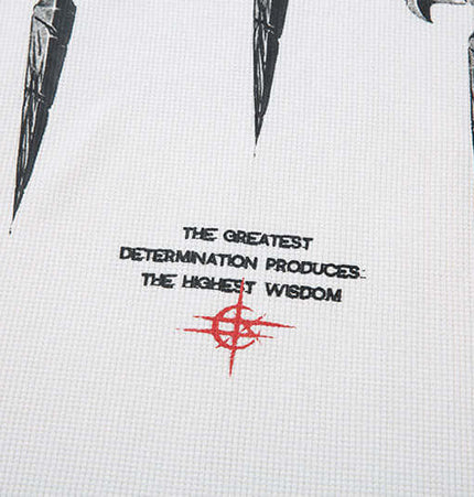 Casual Loose Waffle Knit Top featuring an embroidered motivational quote with graphic design.