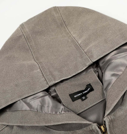 Color-Blocking Cotton Jacket – Loose Fit hooded collar and interior detail close-up.