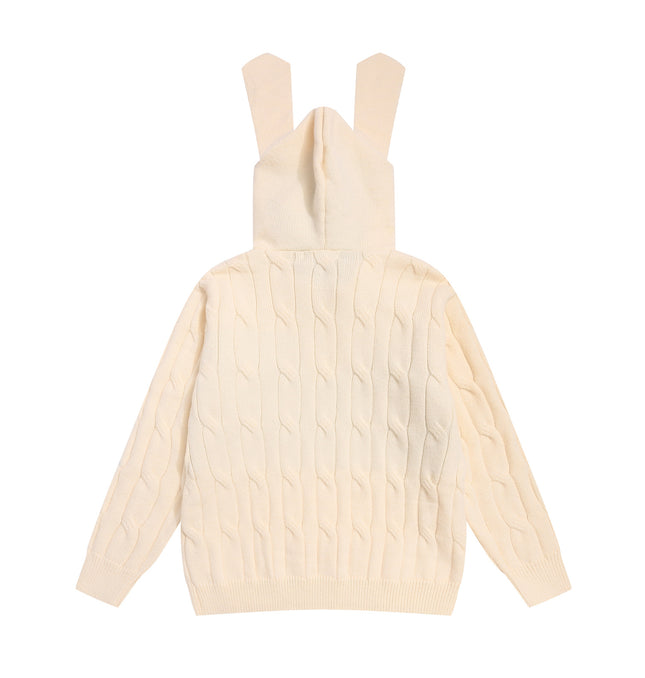 Suéter con capucha y cuello de piel de conejo