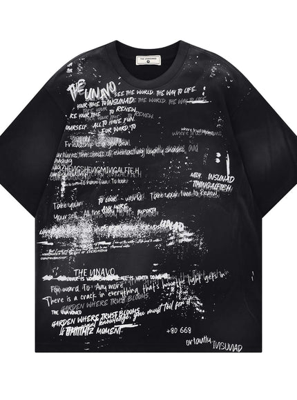 Back view of White graffiti distressed short sleeve shirt by Grozavu