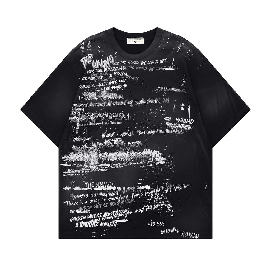 Back view of White graffiti distressed short sleeve shirt by Grozavu