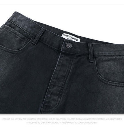 Straight Loose Fit Denim Jeans showcasing a dark wash with a button fly and minimalistic design for casual wear.