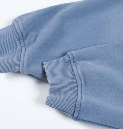 Washed Rhinestone Letter Hoodie – Loose Fit close-up of sleeve ends showcasing vintage washed texture.