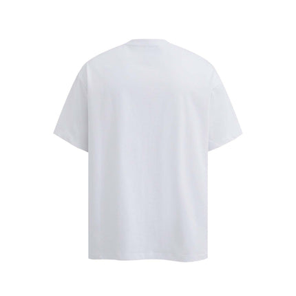 Back view of Retro Washed Face Letter TShirt – Loose Fit in white cotton fabric.