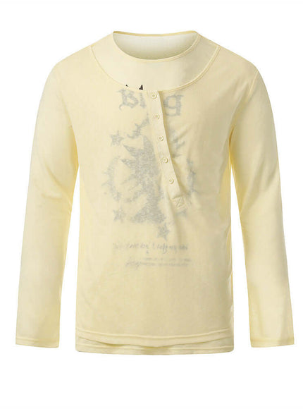 Model wearing White abstract print round neck sleeve by Grozavu