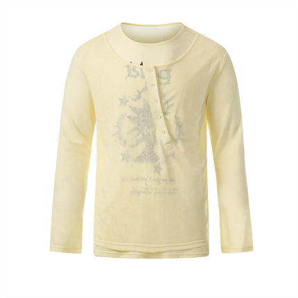 Model wearing White abstract print round neck sleeve by Grozavu