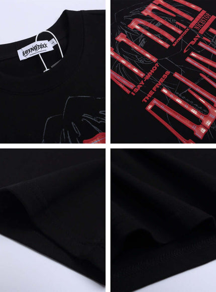 Black bubble letter print short top with Grozavu logo