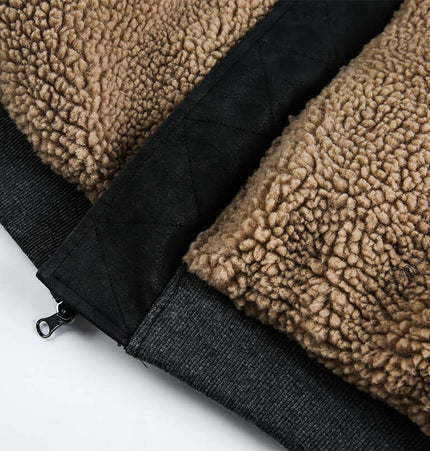 Lamb Wool Cotton Double-Sided Jacket featuring soft fleece lining and textured fabric close-up.