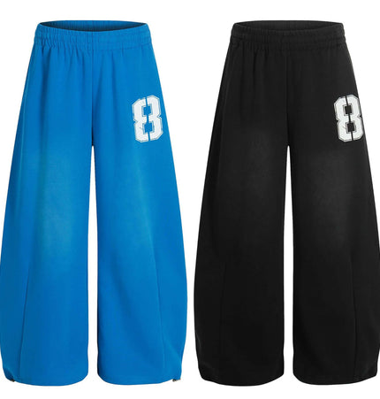Casual Letter Print Wide-Leg Knife Pants in blue and black with retro letter print design for streetwear fashion.