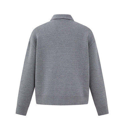 Casual Ribbed Half-Zip Sweater back view showcasing the ribbed twist-knit design and loose-fit style.