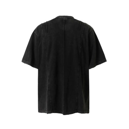 Retro Pocket Embroidery TShirt – Loose Fit back view in black with relaxed silhouette