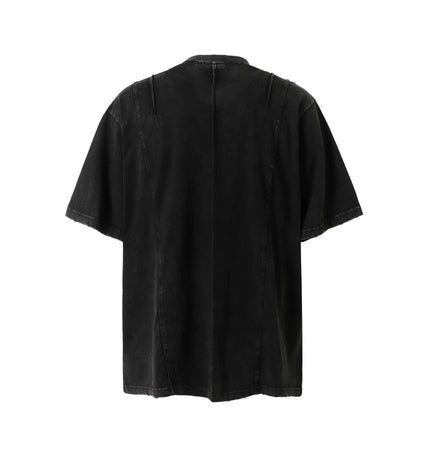 Retro Pocket Embroidery TShirt – Loose Fit back view in black with relaxed silhouette