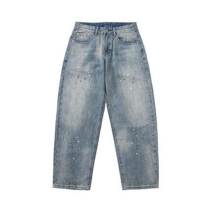 Back side view of Batch Splatter Print Straight Jeans by Grozavu brand streetwear