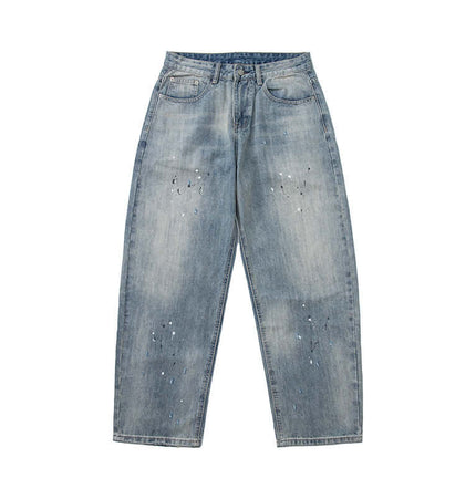 Back side view of Batch Splatter Print Straight Jeans by Grozavu brand streetwear