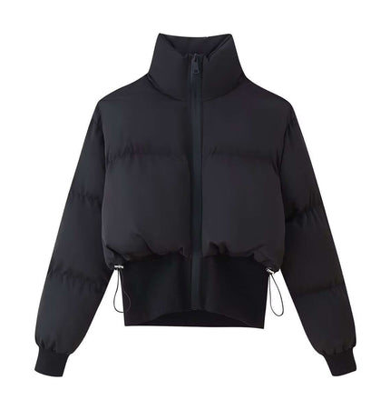 Stand Collar Zip Jacket – Casual Fit in black with long sleeves and full zipper.