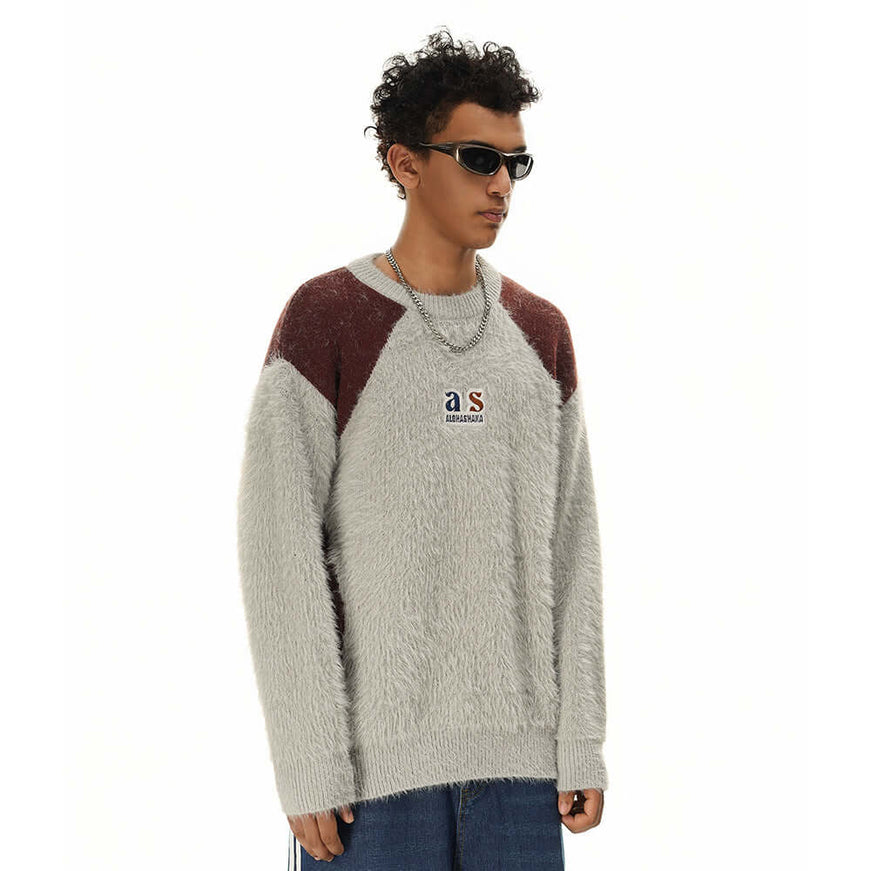 Gray imitation mink fur sweater with Grozavu logo