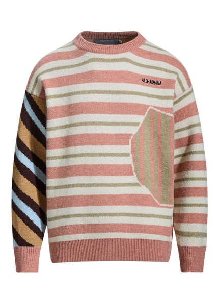 Model wearing Pink embroidered paneled pullover by Grozavu