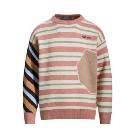 Model wearing Pink embroidered paneled pullover by Grozavu