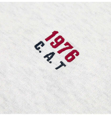 Image of the embroidered design on a shirt featuring the year 1976 and the letters C.A.T.