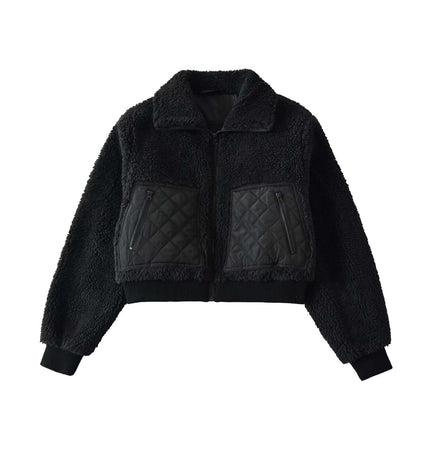 Winter Lamb Wool Quilted Cotton Jacket featuring a cozy design with quilted panels and a stylish cropped silhouette.