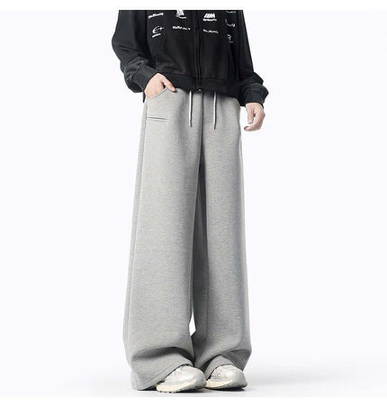 Oversized Winter Casual Long Pants in gray with structured fit and minimalistic style, perfect for winter street fashion.