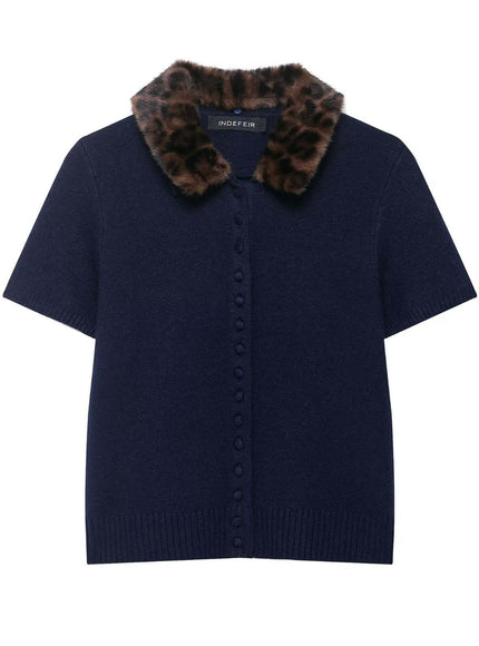 Front view of Animal Print Collar Knitted Jacket - Grozavu brand streetwear