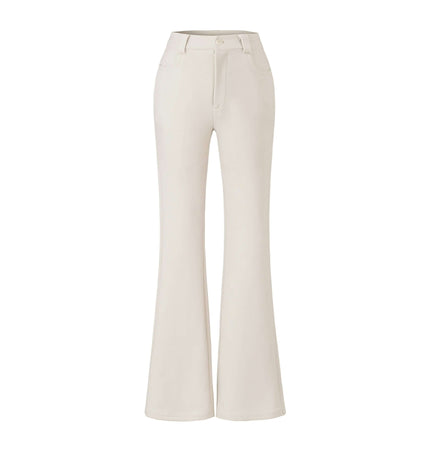 High Elastic Micro Flare Casual Pants in cream color with a modern fit and subtle flared silhouette.