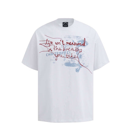 Retro Washed Face Letter TShirt – Loose Fit featuring a bold graphic print on a comfortable white cotton tee.