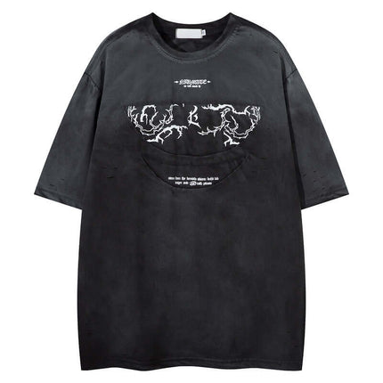 Model wearing Black short sleeve t-shirt oversize by Grozavu