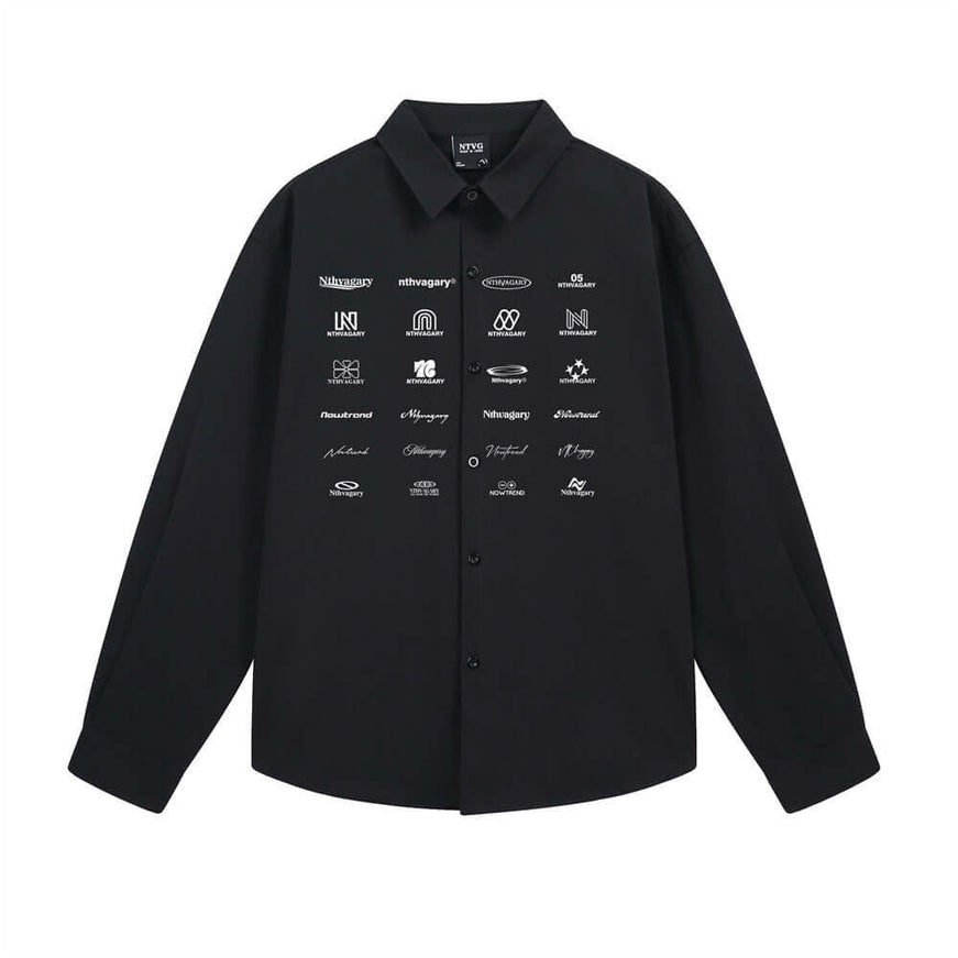 Model wearing Black logo label letter printed sleeve by Grozavu