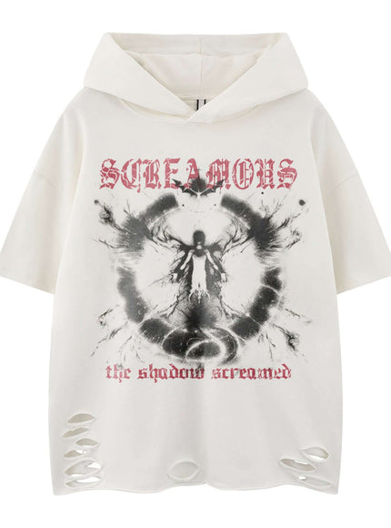 Black dark print distressed hooded top with Grozavu logo