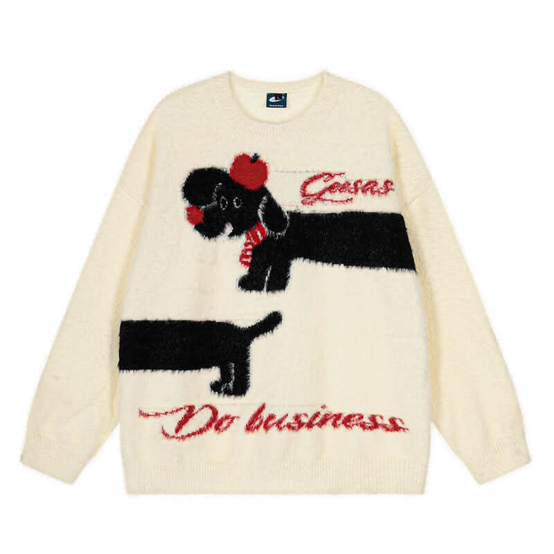 Model wearing Apricot jacquard crewneck by Grozavu