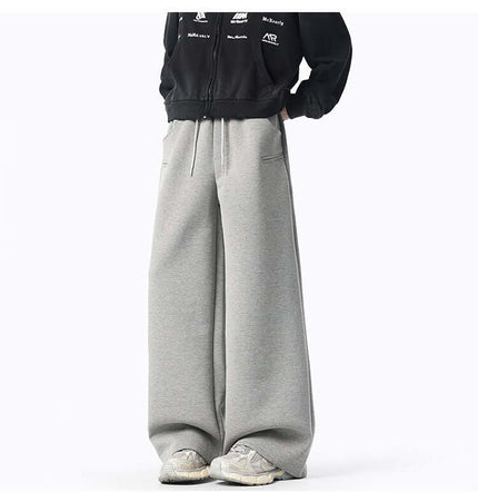 Oversized Winter Casual Long Pants in light grey with pockets, perfect for winter street style and all-day comfort.