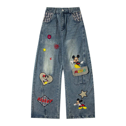 Front view of Unique Fun Cartoon Embroidery Denim - Grozavu brand streetwear