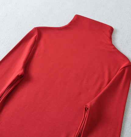 SculptFit High-Neck Long Sleeve Top in vibrant red, showcasing a sleek design and comfortable fit.
