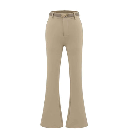 Micro Flared Pants with Waistband in beige color with a structured waist and flared design.