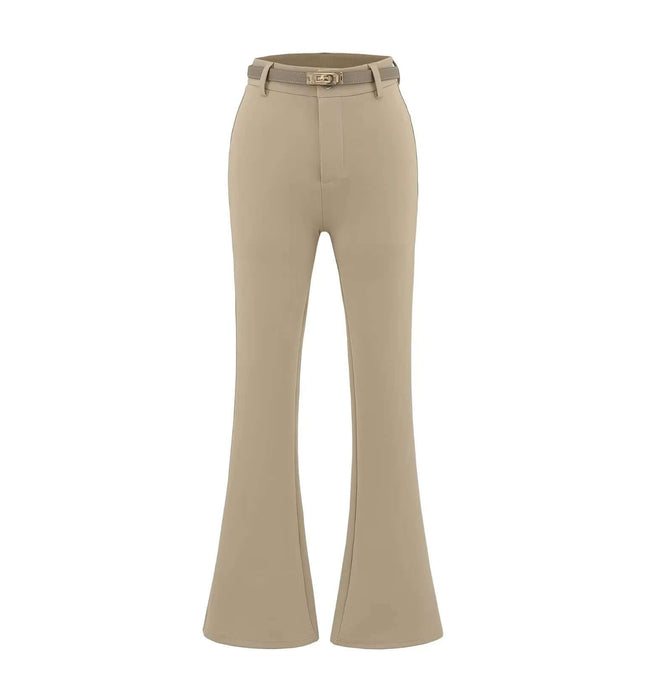 Micro Flared Pants with Waistband in beige color with a structured waist and flared design.
