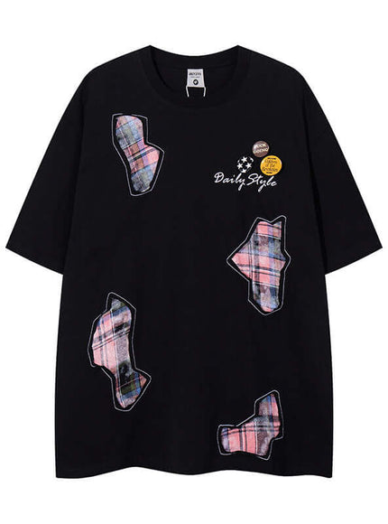 Black applique badge graphic tee with Grozavu logo