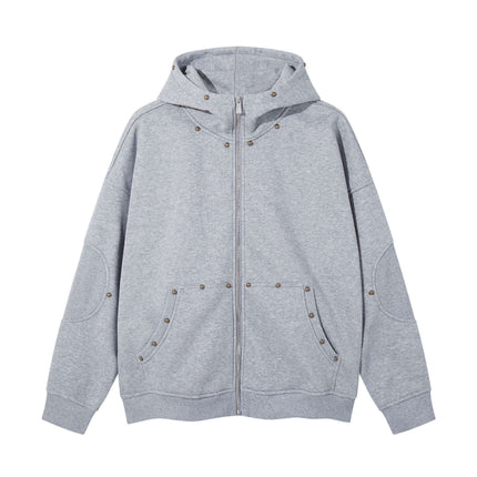 Flower Gray rivet zipper cardigan hooded with Grozavu logo