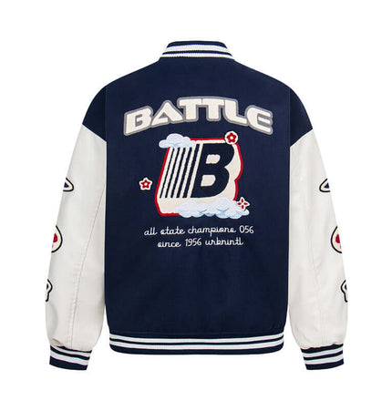 Jachetă de baseball din piele cu mâneci patchwork