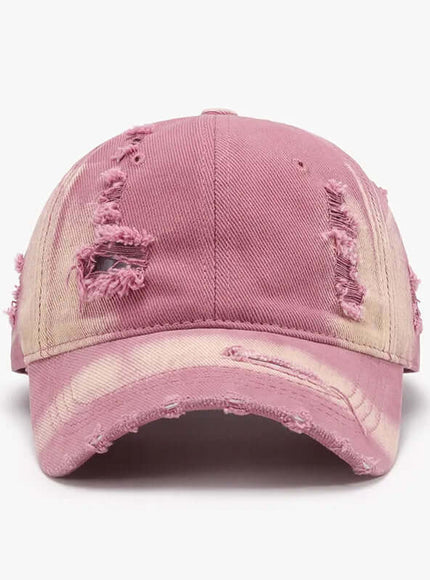 Close-up of Ivory distressed adjustable cotton baseball cap fabric